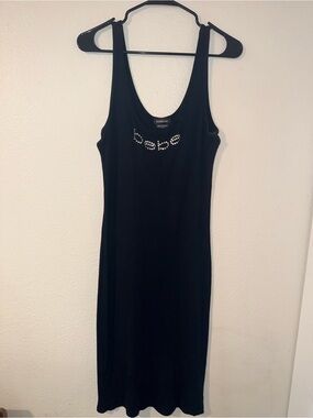 bebe Black Rhinestone Logo Midi Tank Dress